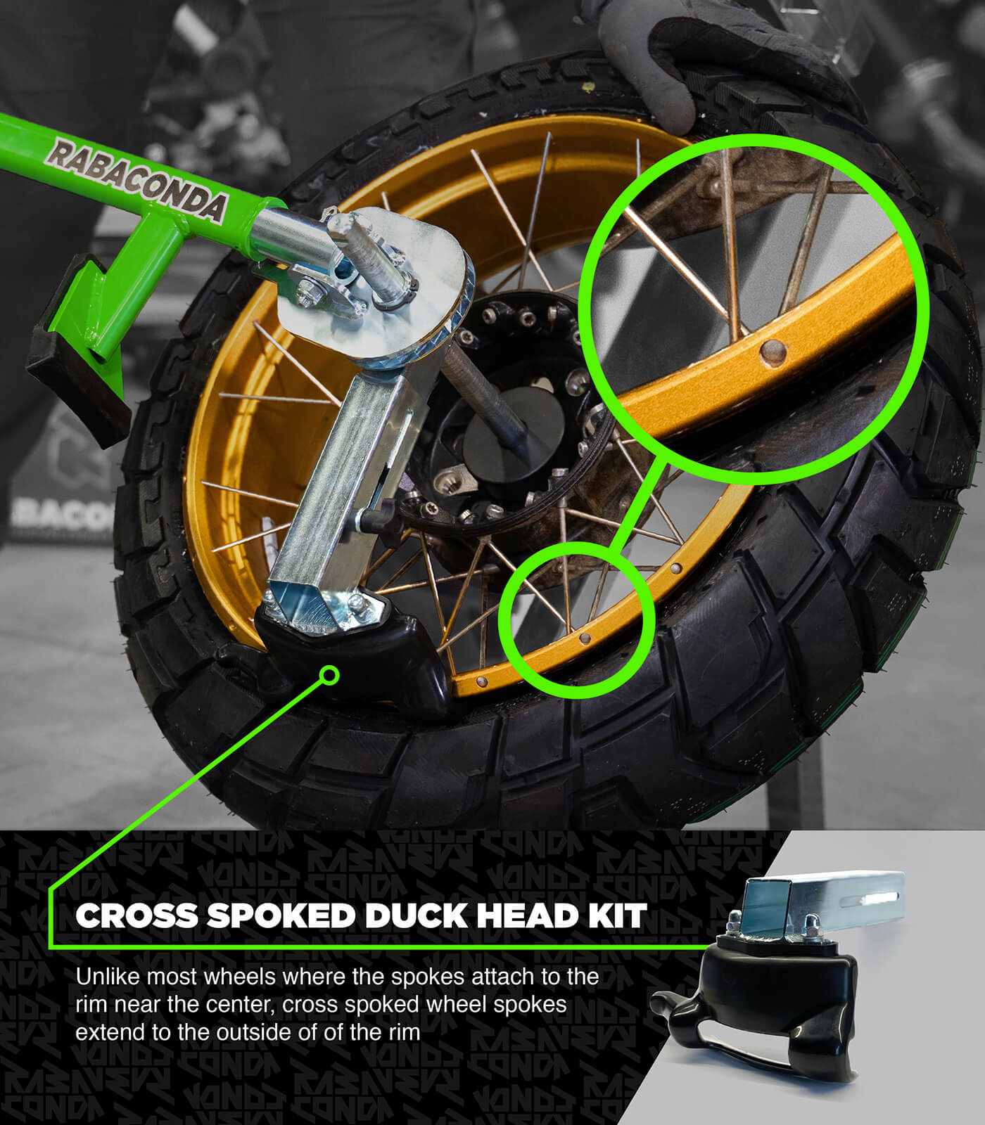Kit Cabeza de Pato para Ruedas de Radios Cruzados para Cambiador de Neumáticos de Street Bike